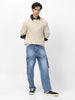 Men's Light Blue Loose Baggy Fit Washed Cargo Jeans with 7 Pockets Non-Stretchable