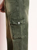 Men's Olive Green Loose Baggy Fit Washed Cargo Jeans with 7 Pockets Non-Stretchable