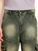 Men's Olive Green Loose Baggy Fit Washed Cargo Jeans with 7 Pockets Non-Stretchable
