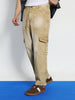 Men's Beige Loose Baggy Fit Washed Cargo Jeans with 6 Pockets Non-Stretchable