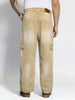 Men's Beige Loose Baggy Fit Washed Cargo Jeans with 6 Pockets Non-Stretchable