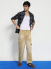 Men's Beige Loose Baggy Fit Washed Cargo Jeans with 6 Pockets Non-Stretchable