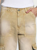 Men's Beige Loose Baggy Fit Washed Cargo Jeans with 6 Pockets Non-Stretchable