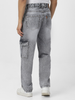 Men's Ice Grey Loose Fit Cargo Jeans With 6 Pockets Non Stretchable