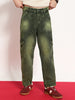 Men's Olive Green Loose Baggy Fit Washed Cargo Jeans with 6 Pockets Non-Stretchable