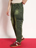 Men's Olive Green Loose Baggy Fit Washed Cargo Jeans with 6 Pockets Non-Stretchable