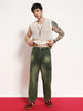 Men's Olive Green Loose Baggy Fit Washed Cargo Jeans with 6 Pockets Non-Stretchable