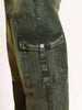 Men's Olive Green Loose Baggy Fit Washed Cargo Jeans with 6 Pockets Non-Stretchable