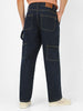 Men's Dark Blue Loose Fit Cargo Carpenter Jeans With 6 Pockets Non-Stretchable