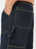 Men's Dark Blue Loose Fit Cargo Carpenter Jeans With 6 Pockets Non-Stretchable