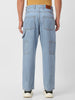 Men's Ice Blue Loose Fit Cargo Carpenter Jeans With 6 Pockets Non-Stretchable