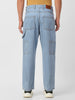 Men's Ice Blue Loose Fit Cargo Carpenter Jeans With 6 Pockets Non-Stretchable