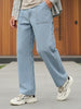 Men's Ice Blue Loose Fit Cargo Carpenter Jeans With 6 Pockets Non-Stretchable