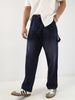 Men's Dark Blue Loose Fit Cargo Carpenter Jeans With 6 Pockets Non-Stretchable