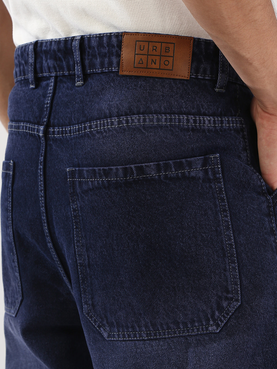 Men's Dark Blue Loose Fit Cargo Carpenter Jeans With 6 Pockets Non-Stretchable