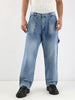 Men's Light Blue Loose Fit Cargo Carpenter Jeans With 6 Pockets Non-Stretchable
