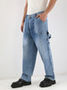 Men's Light Blue Loose Fit Cargo Carpenter Jeans With 6 Pockets Non-Stretchable