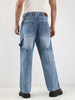 Men's Light Blue Loose Fit Cargo Carpenter Jeans With 6 Pockets Non-Stretchable