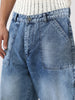 Men's Light Blue Loose Fit Cargo Carpenter Jeans With 6 Pockets Non-Stretchable