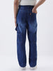 Men's Blue Loose Fit Cargo Carpenter Jeans With 6 Pockets Non-Stretchable