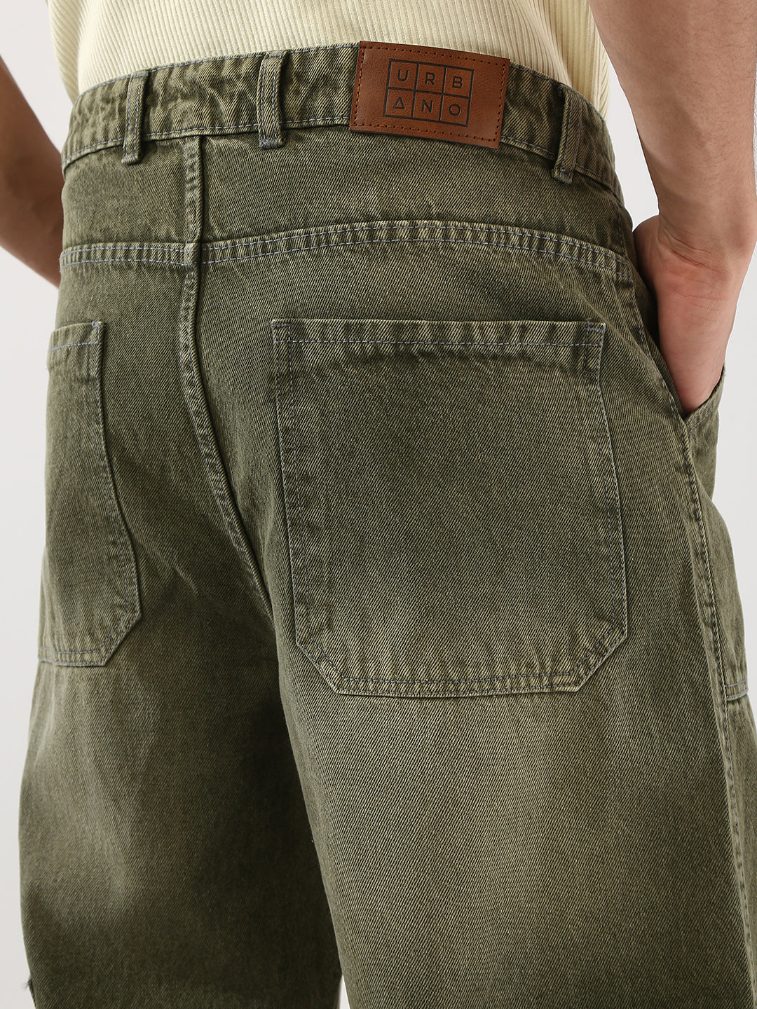 Men's Olive Loose Fit Cargo Carpenter Jeans With 6 Pockets Non-Stretchable