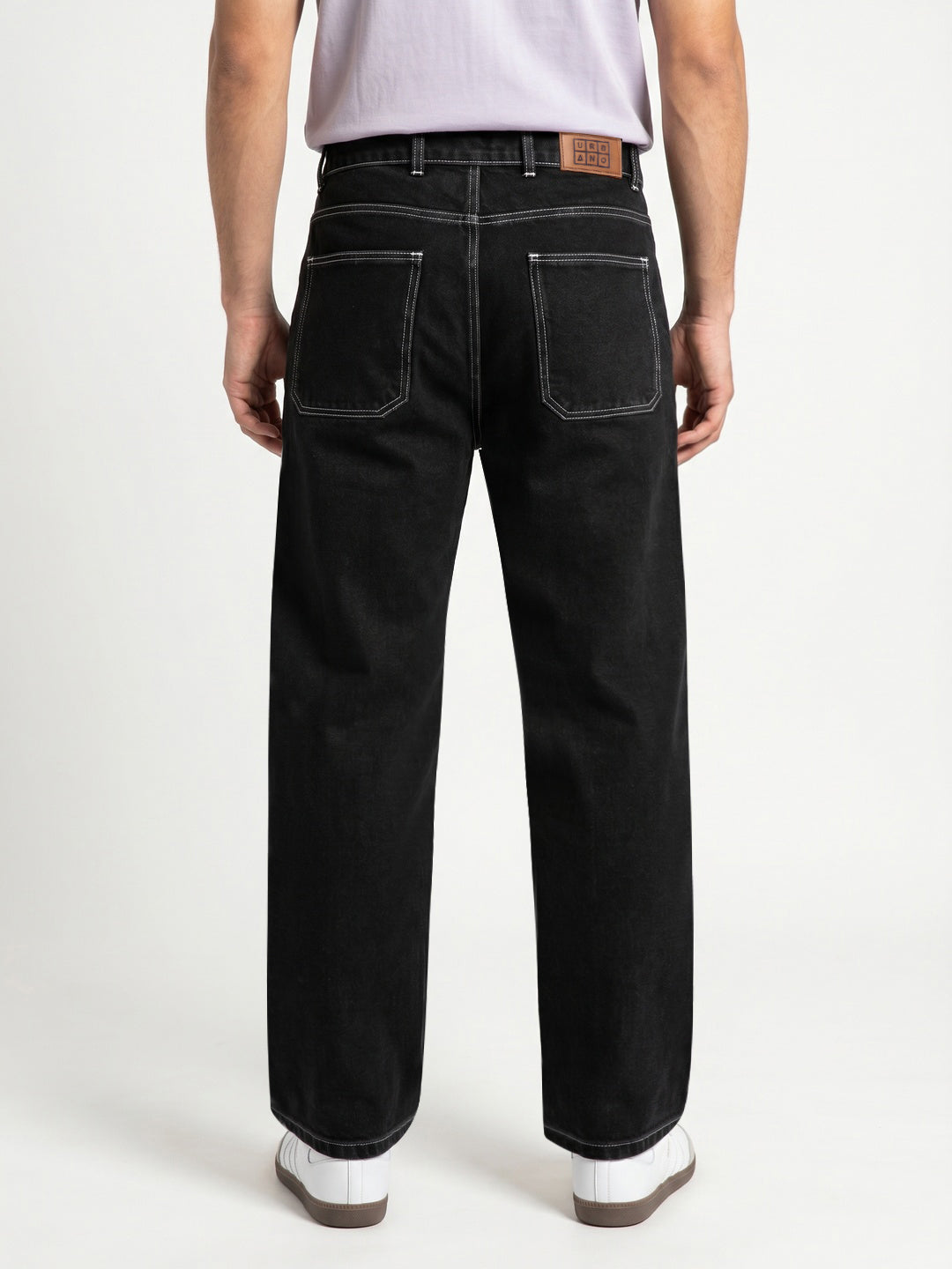 Men's Black Loose Baggy Fit Washed Denim Jeans Non-Stretchable