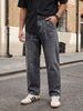 Men's Dark Grey Loose Baggy Fit Washed Denim Jeans Non-Stretchable