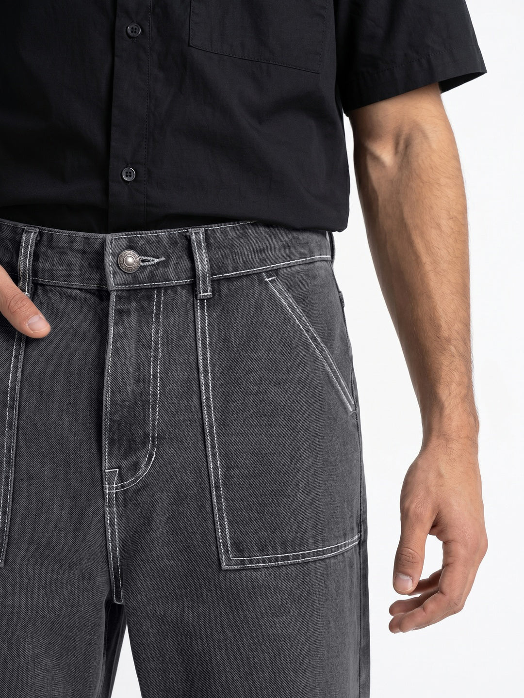 Men's Dark Grey Loose Baggy Fit Washed Denim Jeans Non-Stretchable