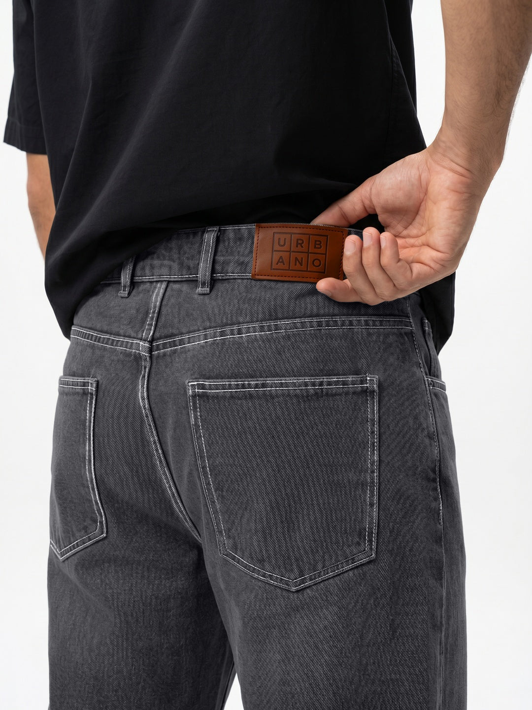 Men's Dark Grey Loose Baggy Fit Washed Denim Jeans Non-Stretchable