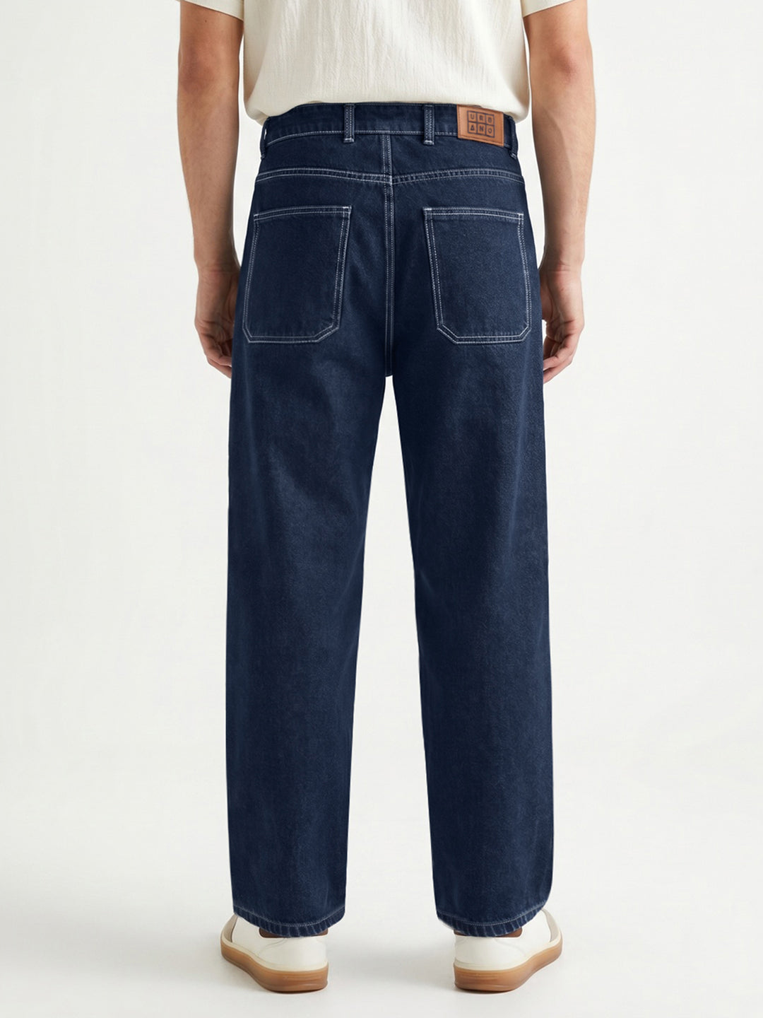 Men's Blue Loose Baggy Fit Washed Denim Jeans Non-Stretchable