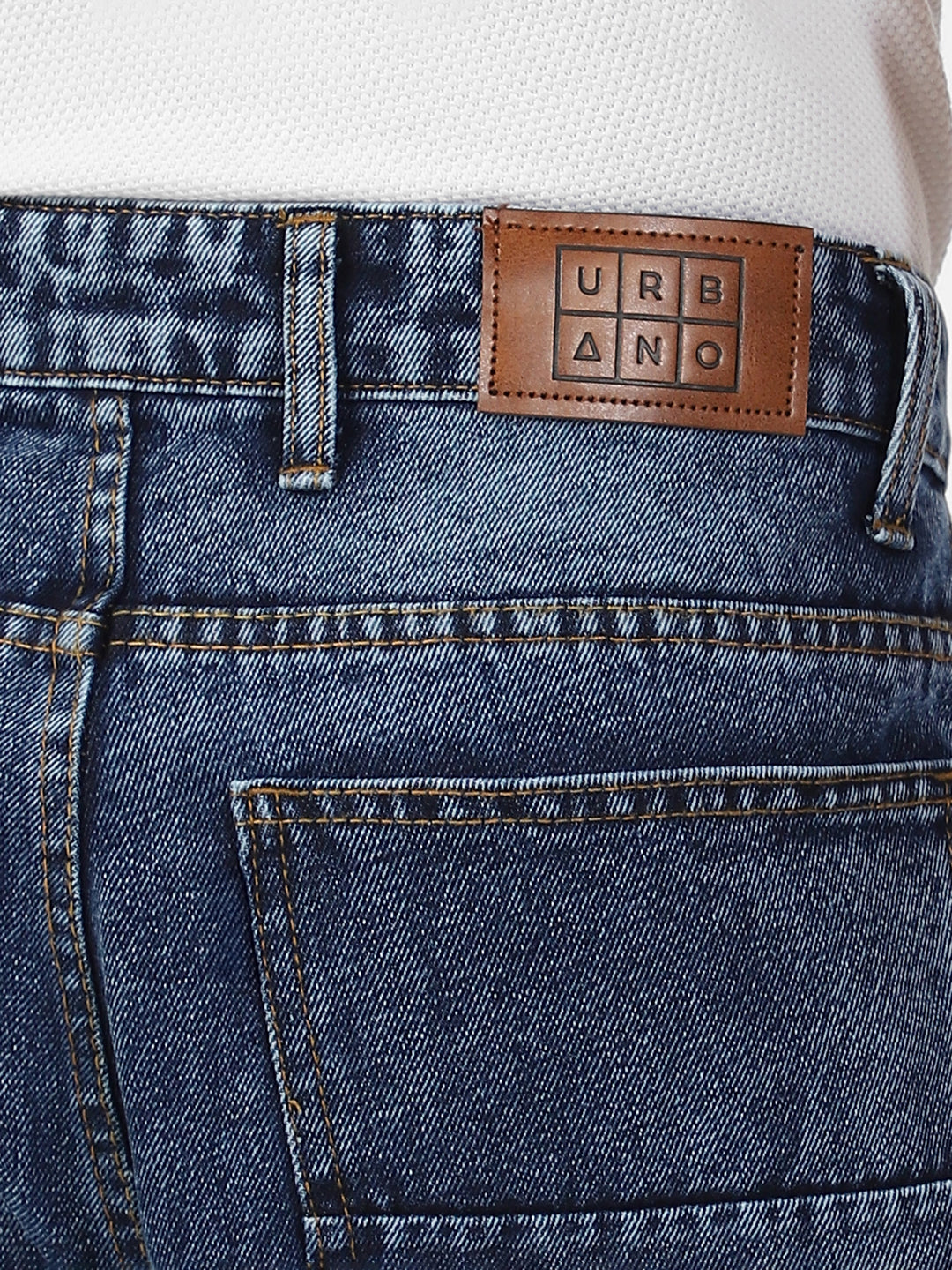 Men's Blue Loose Baggy Fit Washed Distressed/Torn Jeans Non-Stretchable