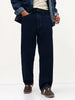 Men's Dark Blue Loose Baggy Fit Raw Washed Denim Jeans Non-Stretchable