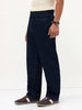 Men's Dark Blue Loose Baggy Fit Raw Washed Denim Jeans Non-Stretchable