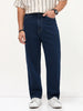Men's Blue Loose Baggy Fit Raw Washed Denim Jeans Non-Stretchable