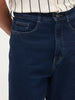 Men's Blue Loose Baggy Fit Raw Washed Denim Jeans Non-Stretchable