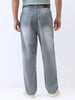 Men's Light Grey Loose Baggy Fit Washed Jeans Non-Stretchable
