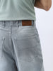 Men's Light Grey Loose Baggy Fit Washed Jeans Non-Stretchable
