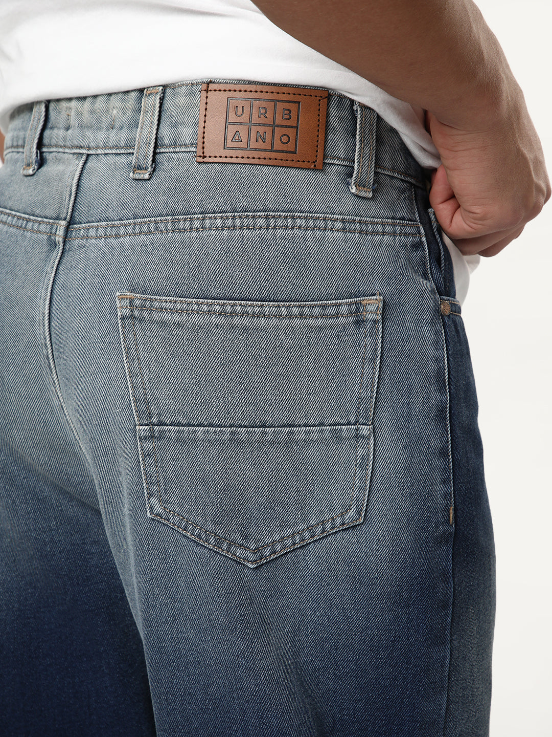 Men's Dark Blue Loose Baggy Fit Heavy Washed Faded Denim Jeans Non-Stretchable