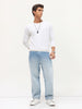 Men's Ice Blue Loose Baggy Fit Heavy Washed Faded Denim Jeans Non-Stretchable