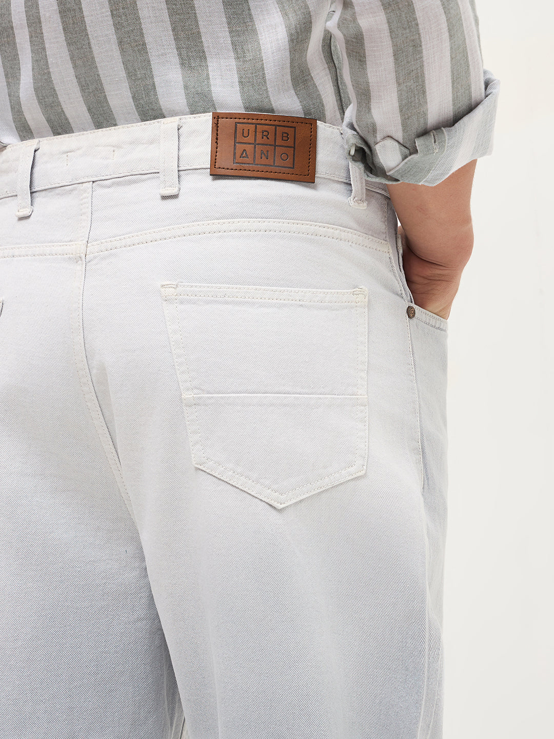 Men's Ice Grey Loose Baggy Fit Heavy Washed Faded Denim Jeans Non-Stretchable