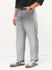 Men's Light Grey Loose Baggy Fit Heavy Washed Faded Denim Jeans Non-Stretchable