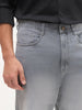 Men's Light Grey Loose Baggy Fit Heavy Washed Faded Denim Jeans Non-Stretchable