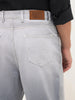 Men's Light Grey Loose Baggy Fit Heavy Washed Faded Denim Jeans Non-Stretchable