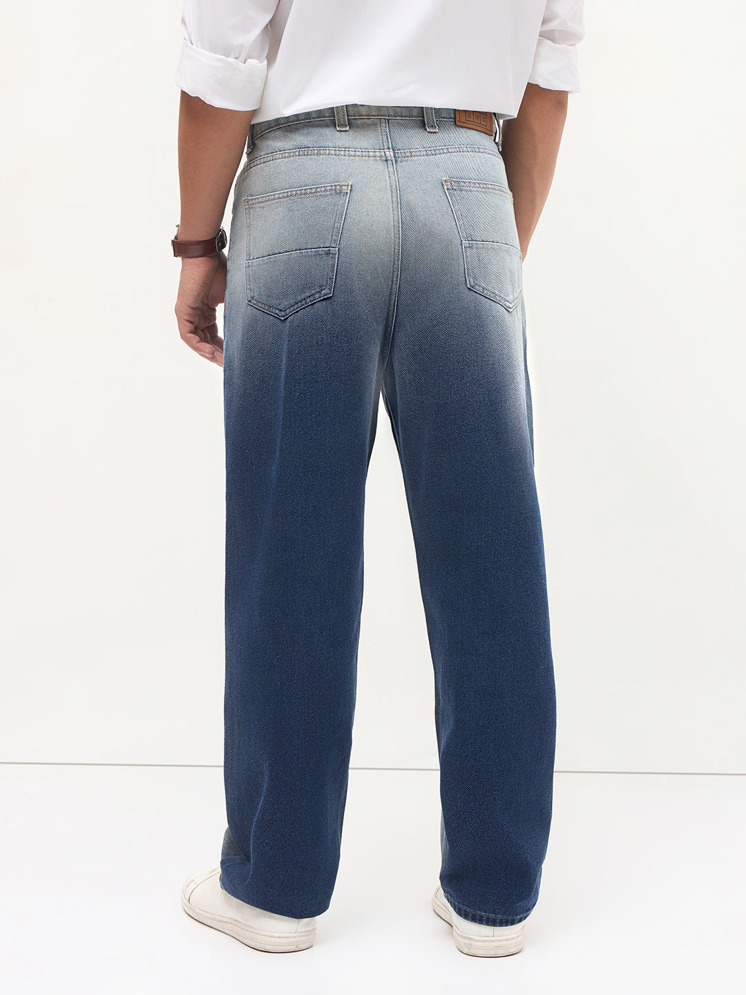 Men's Blue Loose Baggy Fit Heavy Washed Faded Denim Jeans Non-Stretchable