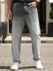 Men's Grey Loose Baggy Fit Heavy Washed Faded Denim Jeans Non-Stretchable