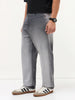 Men's Grey Loose Baggy Fit Heavy Washed Faded Denim Jeans Non-Stretchable