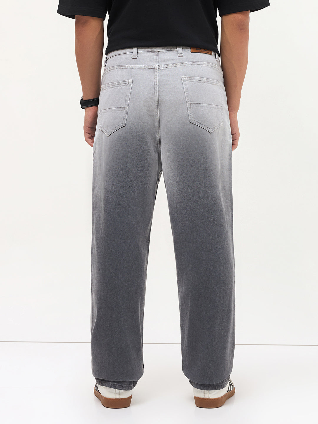 Men's Grey Loose Baggy Fit Heavy Washed Faded Denim Jeans Non-Stretchable