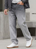 Men's Grey Loose Baggy Fit Heavy Washed Faded Denim Jeans Non-Stretchable
