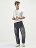 Men's Dark Grey Loose Baggy Fit Washed Denim Jeans Non-Stretchable