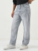 Men's Ice Grey Loose Baggy Fit Washed Denim Jeans Non-Stretchable